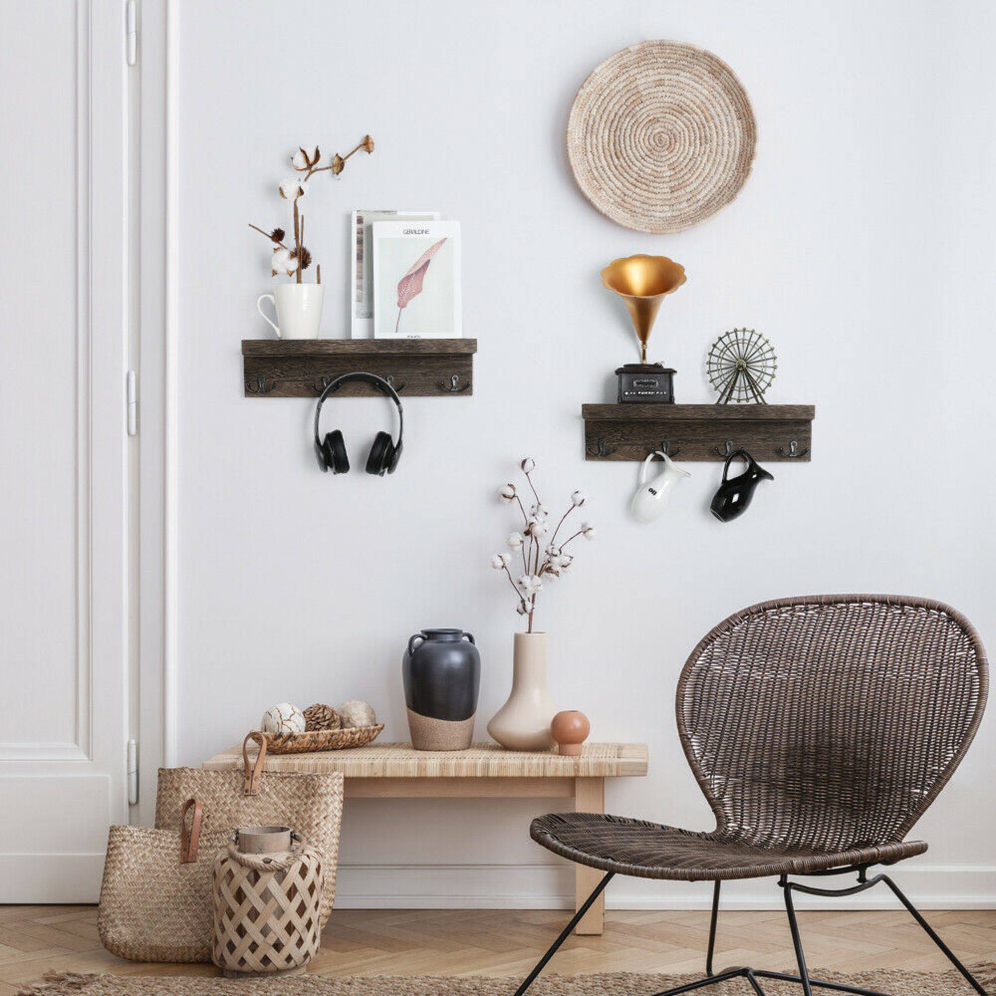 NEX™ 16" Dark Brown Wall-Mounted Floating 4-Hook Coat Racks, 2ct.